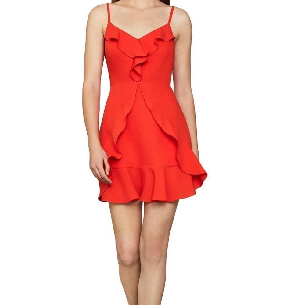 BCBGMAXAZRIA Women's Ruffled Sleeveless Cocktail Dress Red Size 10